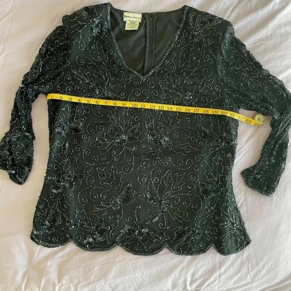 80’s Vintage Black Beaded Silk Top With Shear Sleeves S 2X (Large) New Year’s! - Picture 12 of 15